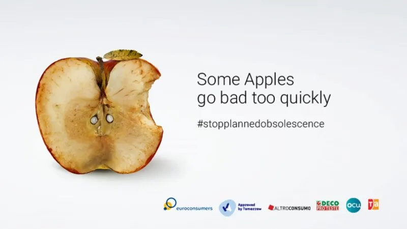 Campaña contra Apple para intentar parar la obsolescencia planificada dice "Some Apples go bad too quickly".